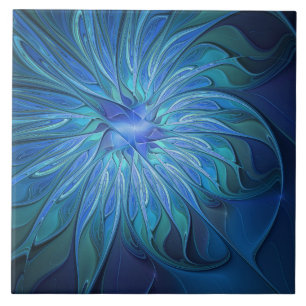 Carreau Imaginaire Fleur Bleue Motif, Art Fractal Abstrait