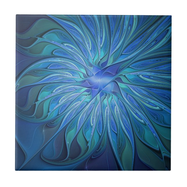 Carreau Imaginaire Fleur Bleue Motif, Art Fractal Abstrait (Devant)