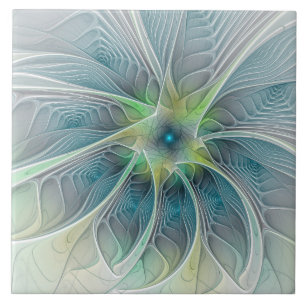 Carreau Imaginaire fleuri Moderne Bleu Vert Fractal Fleur