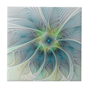 Carreau Imaginaire fleuri Moderne Bleu Vert Fractal Fleur
