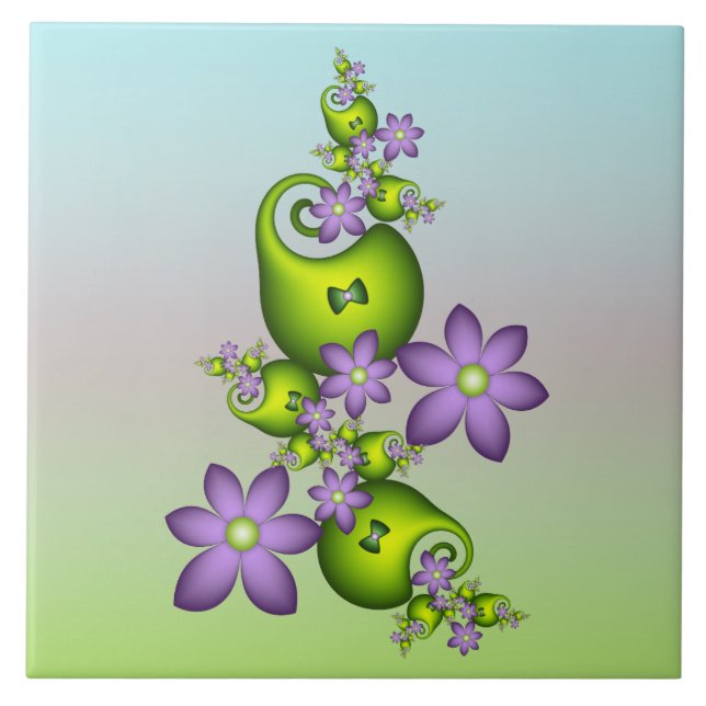 Carreau Imaginaire Floral Fleurs Lilac Formes vertes Fract (Devant)