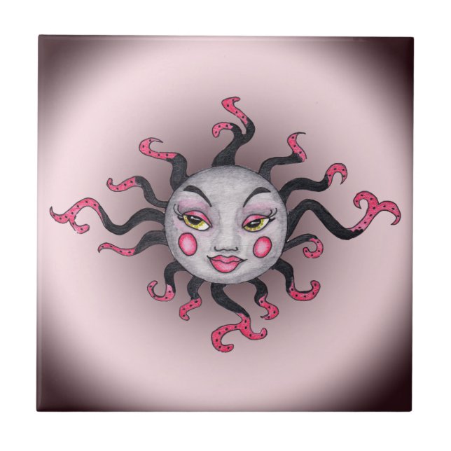 Carreau Imaginaire Gothique Noir Rose Soleil Déesse Visage (Devant)