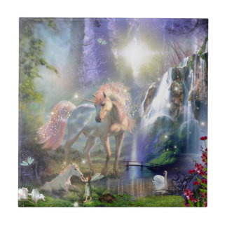 Carreau Imaginaire Mère Unicorne et bébé dans un jardin de
