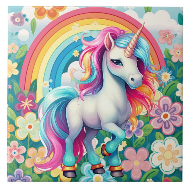 Carreau imaginaire mignon fille licorne (Devant)