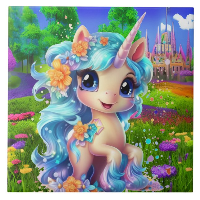 Carreau imaginaire mignon fille licorne (Devant)