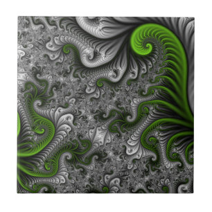Carreau Imaginaire Monde Vert Et Gris Art Fractal Abstrait