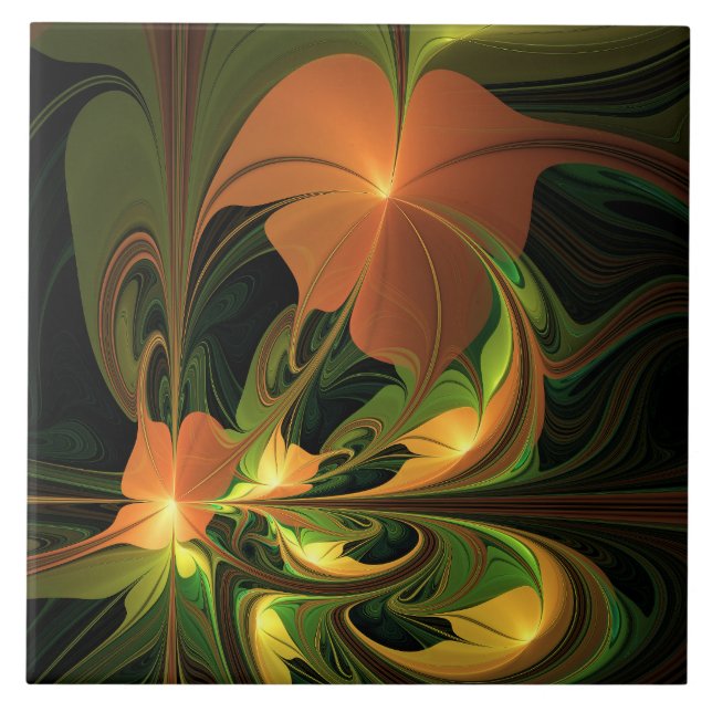 Carreau Imaginaire Plante Abstrait rouille verte Brown fra (Devant)