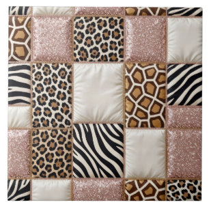 Carreau Impression Animale de Luxe Rose Faux Paillettes