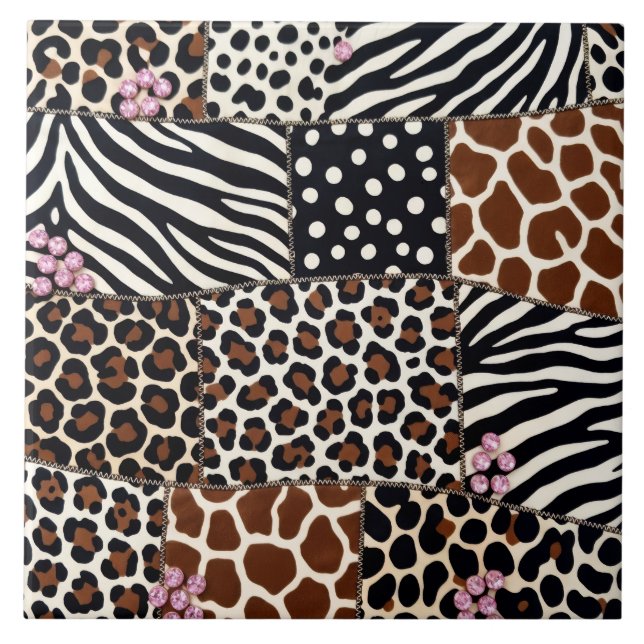 Carreau Impression Animale de Luxe Rose Strass (Devant)