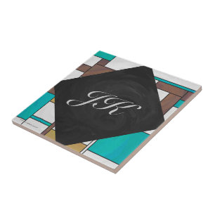 Carreau Impression Brown jaune Turquoise Mondrial