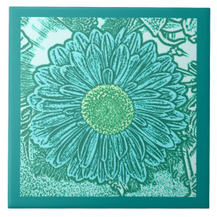 Carreau Impression de bloc de Marguerite de Gerbera, turqu