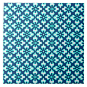 Carreau Impression de kimono floral, turquoise et indigo