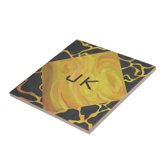 Carreau Impression Giraffe noir et jaune (Côté)