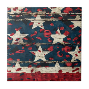 Carreau Impression léopard de drapeau américain rustique (