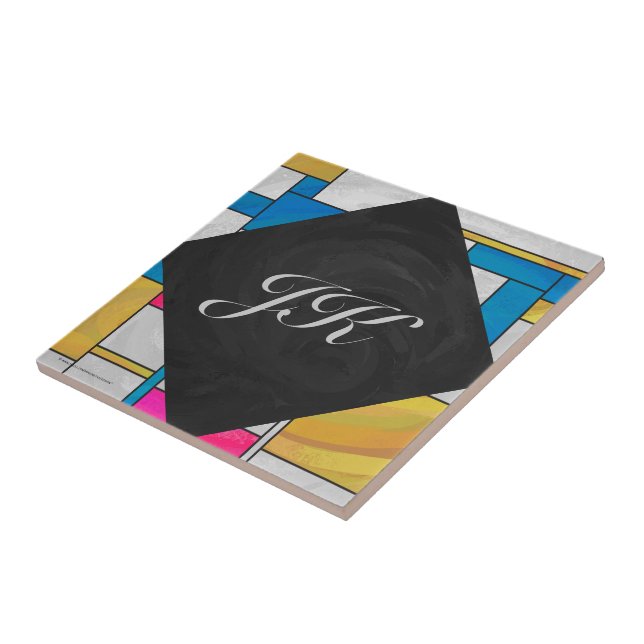 Carreau Impression Mondrial jaune rose (Côté)