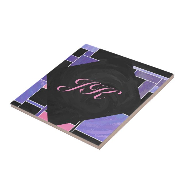 Carreau Impression noire violet mondriaque (Côté)