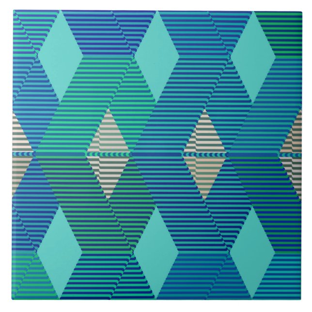 Carreau Impression, turquoise et bleu de chaîne de diamant (Devant)