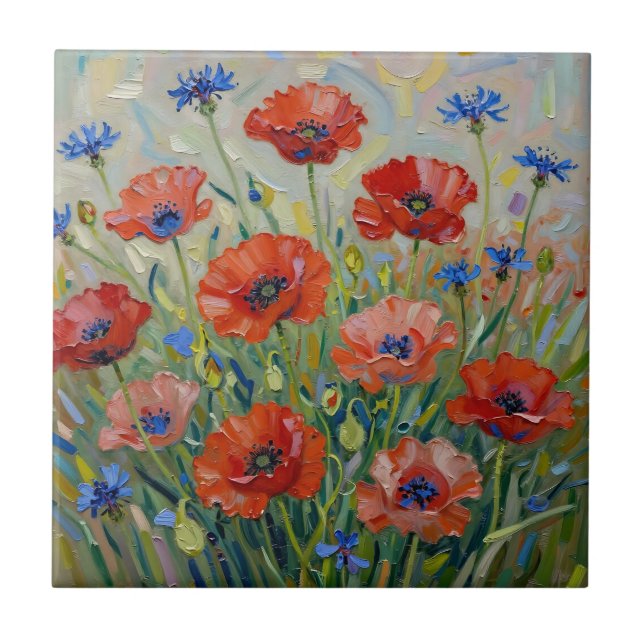Carreau Impressionist Red Poppy Field (Devant)