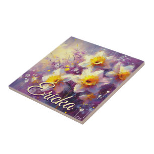 Carreau Impressionniste Daffodil Floral Purple Personnalis