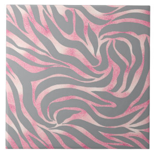 Carreau Imprimé Animalier Zèbre Gris Paillettes Or Rose Él