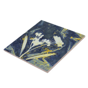Carreau Imprimé botanique floral stylé cyanotype