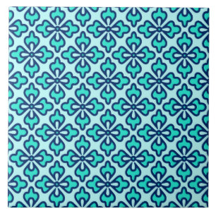 Carreau imprimé kimono floral, turquoise, marine et aqua