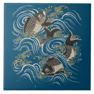 Carreau Imprimé Poisson Koi japonais antique