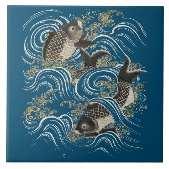 Carreau Imprimé Poisson Koi japonais antique (Devant)