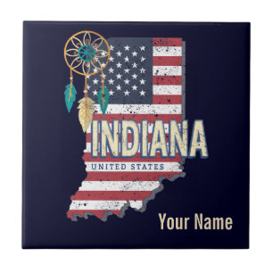 Carreau Indiana State United States Retro Map Vintage USA