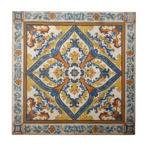 Carreau Indigo Azulejo Bleu et jaune Portugais 