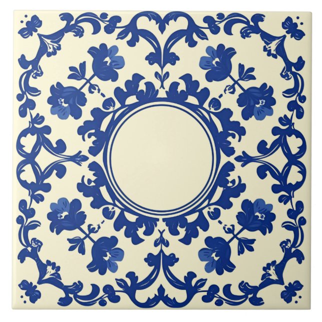 Carreau Indigo Azulejo Bleu Portugais Lisbonne Botanique (Devant)