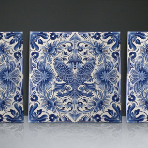 Carreau Indigo Azulejo Bleu Portugais Lisbonne Oiseaux