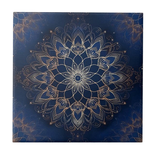 Carreau Indigo Azulejo bleu portugais Mandala décoratif (Devant)