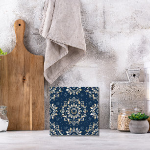 Carreau Indigo Azulejo bleu portugais Mandala décoratif