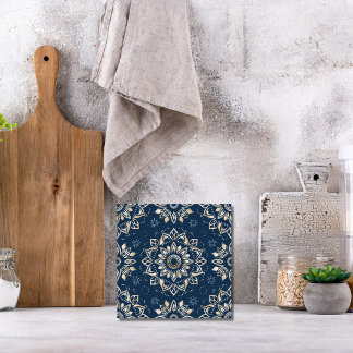 Carreau Indigo Azulejo bleu portugais Mandala décoratif