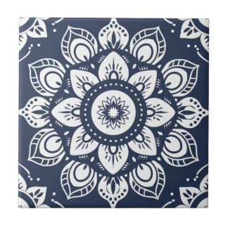 Carreau Indigo Azulejo bleu portugais Mandala décoratif