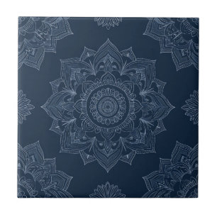 Carreau Indigo Azulejo bleu portugais Mandala décoratif