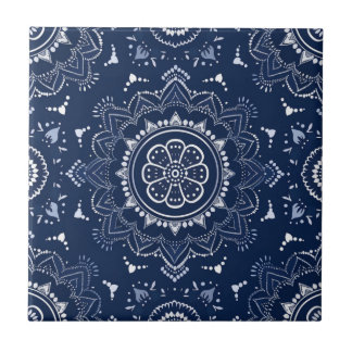 Carreau Indigo Azulejo bleu portugais Mandala décoratif