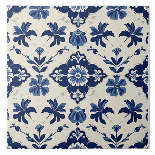 Carreau Indigo Azulejo Blue Portuguese Lisbon Botanical (Devant)