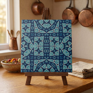 Carreau Indigo Bleu Motif Géométrique Symétrique Mosaïque 