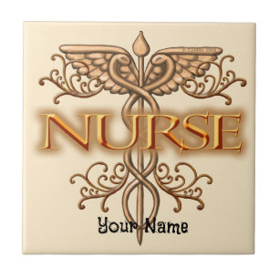 Carreau Infirmière Fancy Gold Caduceus tuile