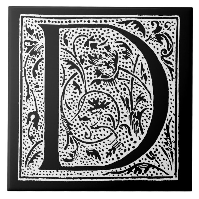 Carreau Initiales blanches de "D" de la lettre D de noir (Devant)