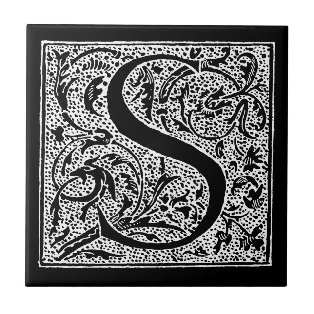 Carreau Initiales blanches de "S" de la lettre S de noir (Devant)