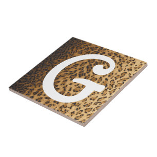Carreau Initiales de monogramme de l'empreinte de léopard