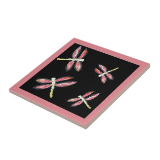 Carreau Insect Art Dancing Pink Dragonfly Bugs