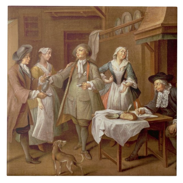 Carreau Intérieur d'une cuisine avec des figures goûtant (Devant)