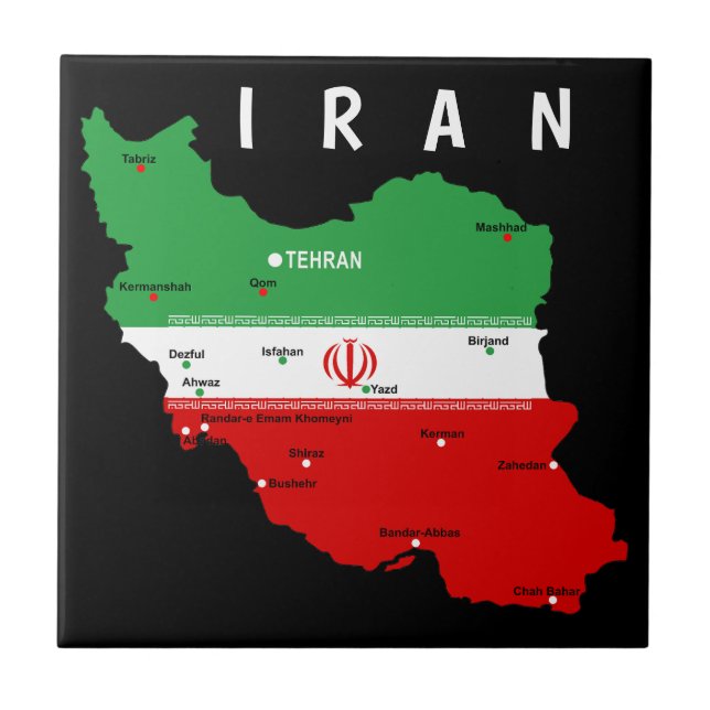 Carreau Iran Map with Flag and Emblem (Devant)