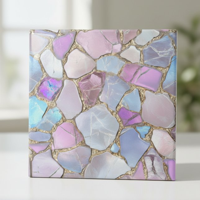 Carreau Iridescent Pastel Gemstone Gold Mosaic (Créateur téléchargé)