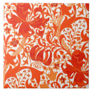 Carreau Iris de William Morris et lis, mandarine