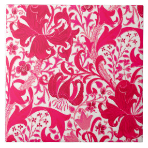 Carreau Iris de William Morris et lis, rose de fuchsia